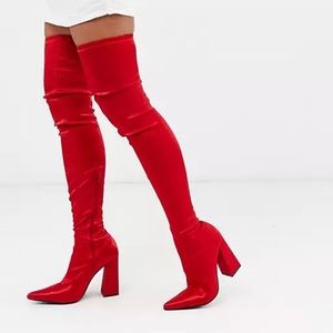 high heel boots red